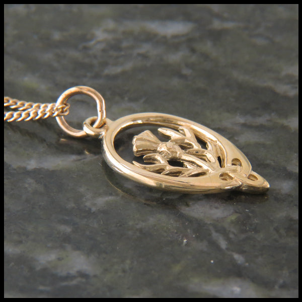 Scottish Thistle pendant and earring set in 14K