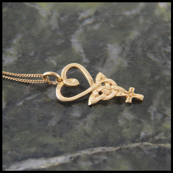 Heart, Triquetra, and Celtic Cross Pendant in 14K Rose, White or Yellow Gold designed by Walker Metalsmiths 