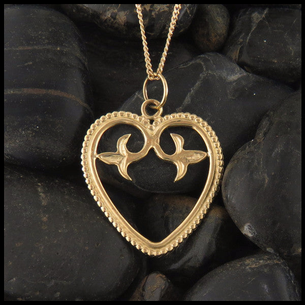 Ornate Heart pendant in 14K Yellow, Rose and White Gold