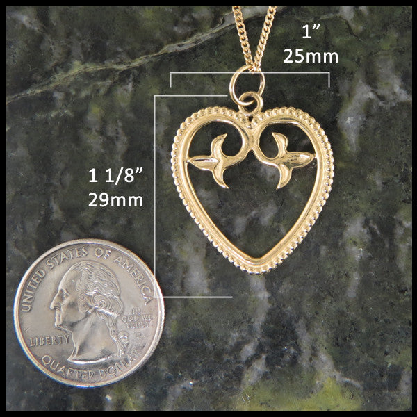 Ornate Heart pendant in 14K Yellow, Rose and White Gold measures  1 1/8" by 1"