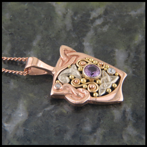 Pink Sapphire and Diamond Gold Celtic pendant