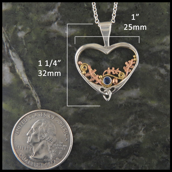 Celtic heart oak leaf pendant in Sterling Silver and Gold