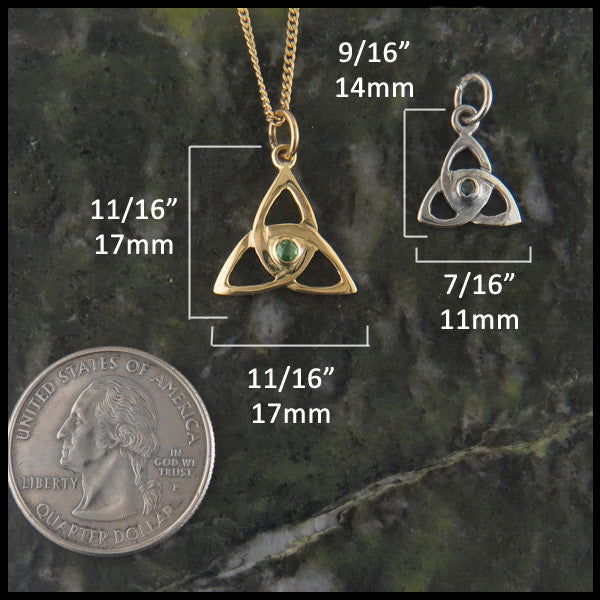 Celtic Triquetra Pendant with Diamond or Tsavorite in Gold