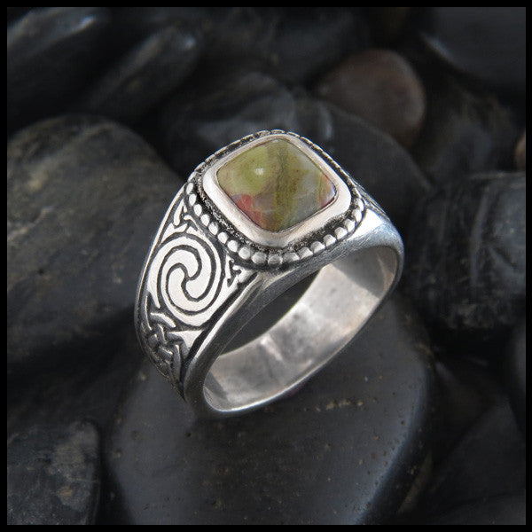 Men's Celtic Knot Ring with Stones in Sterling Silver