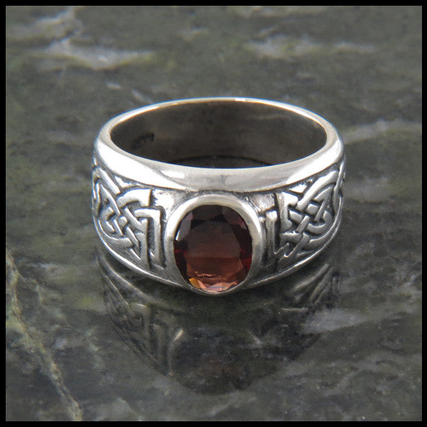 Sterling Silver Celtic Knot Ring with Garnet