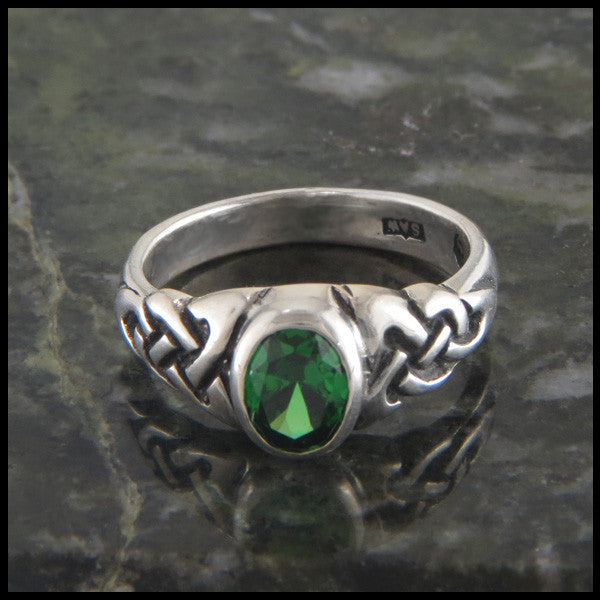 Oval Birthstone Celtic Knot Ring in Sterling Silver