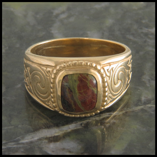 Celtic Knot Signet Ring set with Bloodstone