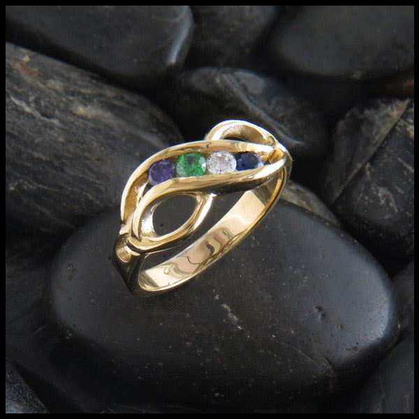 Infinity Knot Mother's Birthstone Ring in 14K Gold
