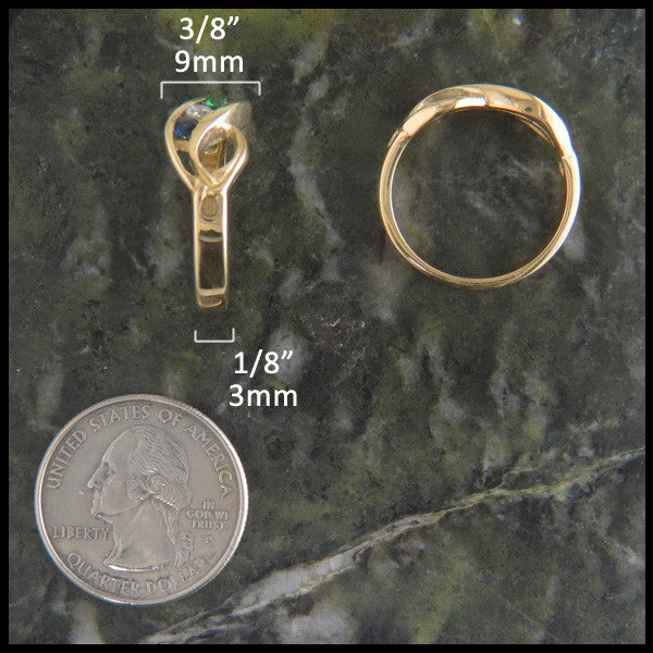 Infinity Knot Mother's Birthstone Ring in 14K Gold 3/8" by 1/8"