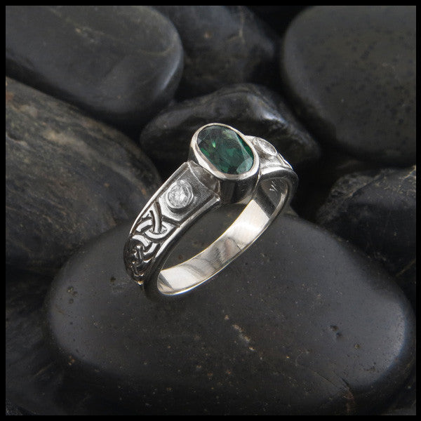 Three Stone Celtic Knot Ring with Gemstones in 14K Gold