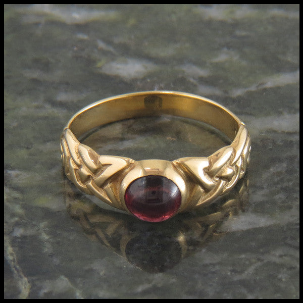 Garnet Spiral Knot Celtic Ring with Gemstones in 14K Gold