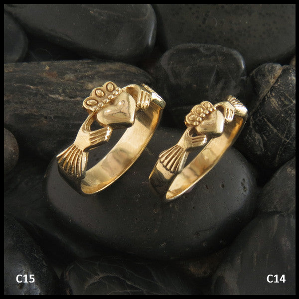 Walker Metalsmiths Celtic Claddagh Rings in Two Sizes in 14K Gold
