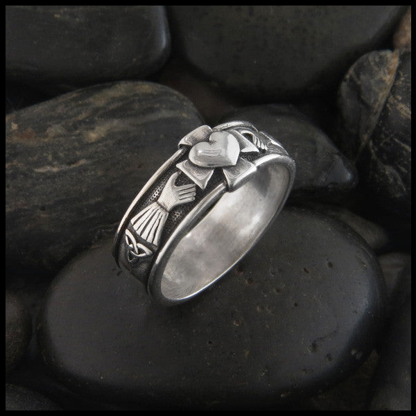 Walker Metalsmiths Celtic Claddagh Band with Cross and Trinity Knot in Sterling Silver
