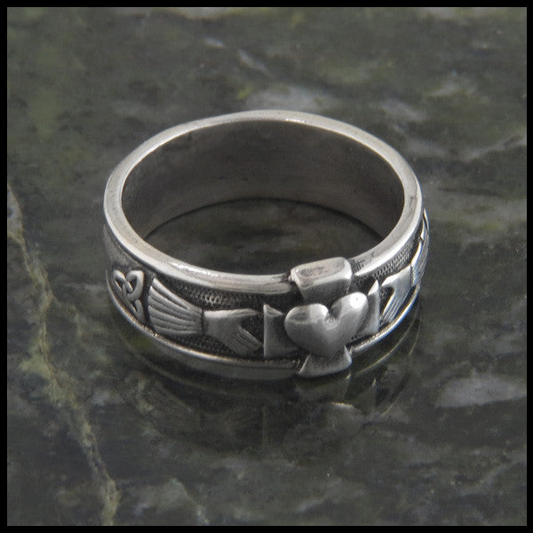 Irish Claddagh Cross Band in Sterling Silver handcrafted by Walker Metalsmiths