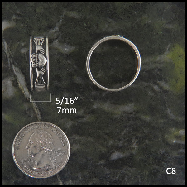 Walker Metalsmiths Celtic Claddagh Band Ring C8 measures 7mm