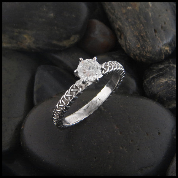 Moissanite Irish Love Knot Engagement Ring in 14K White Gold