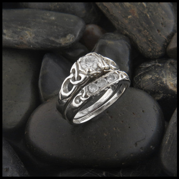 Cathedral Triquetra Diamond Celtic Knot Wedding Set
