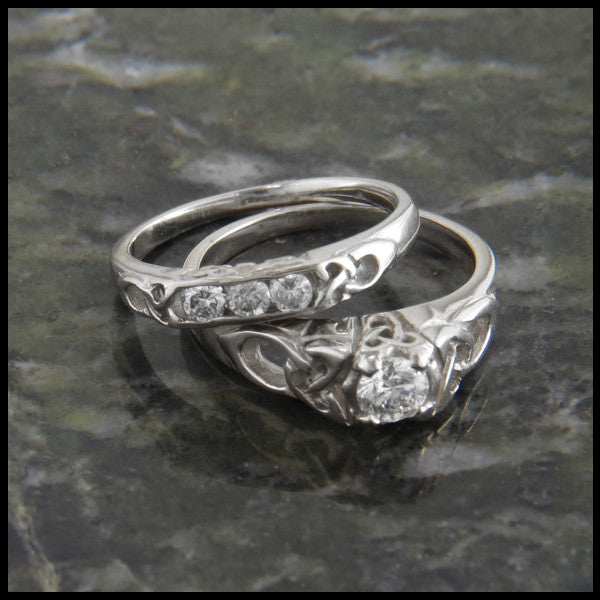 Cathedral Triquetra Diamond Celtic Knot Wedding Set