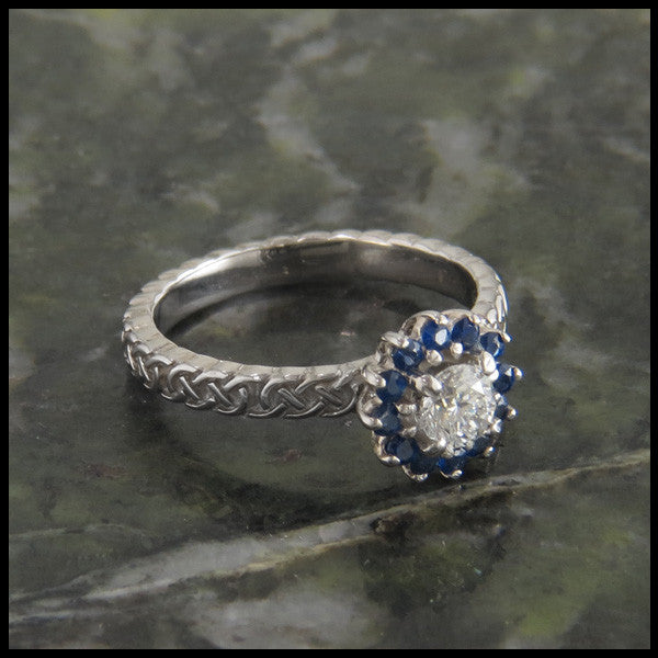 Josephine's Knot, Lover's Knot Sapphire and Diamond Halo Celtic Solitaite