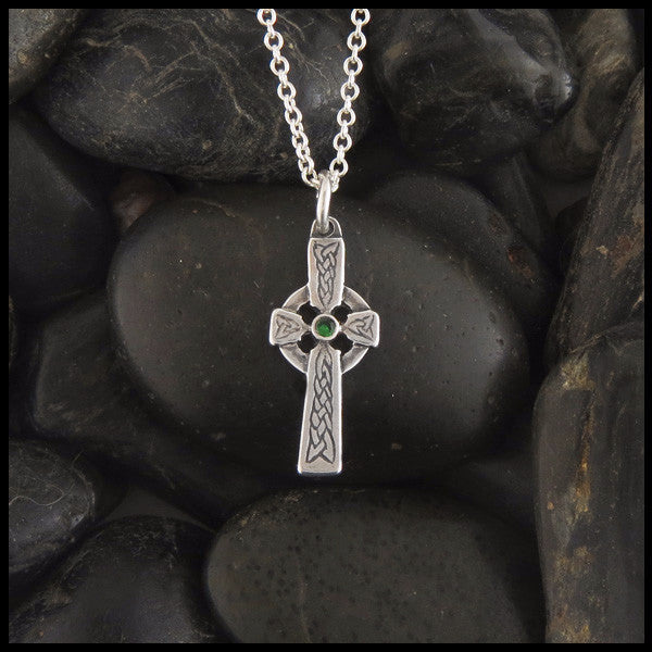 Dainty Celtic Cross in Sterling Silver with Gemstones