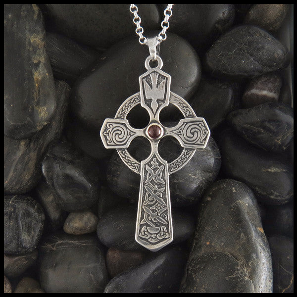 Large Trinity and Dove Cross in Sterling Silver with Gemstones
