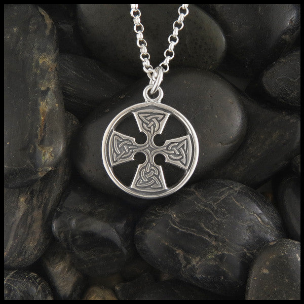 Round Medallion Equal Arm Celtic Cross in Sterling Silver