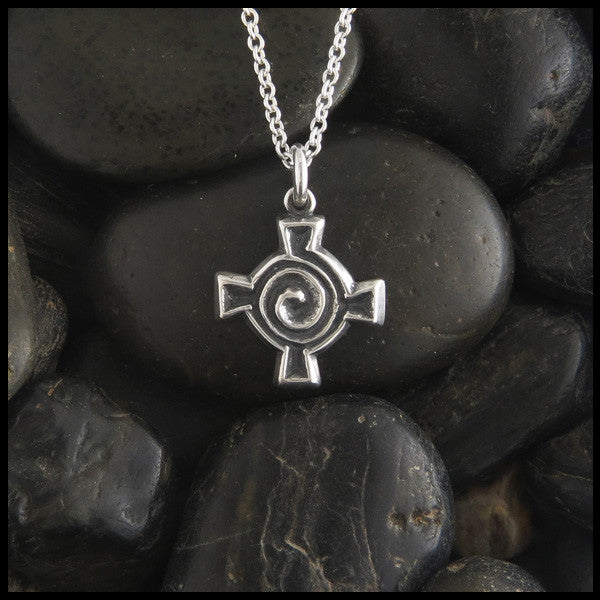 Small Spiral Celtic Cross Pendant in Sterling Silver