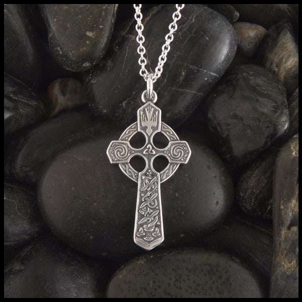Trinity and Dove Celtic Cross in Sterling Silver