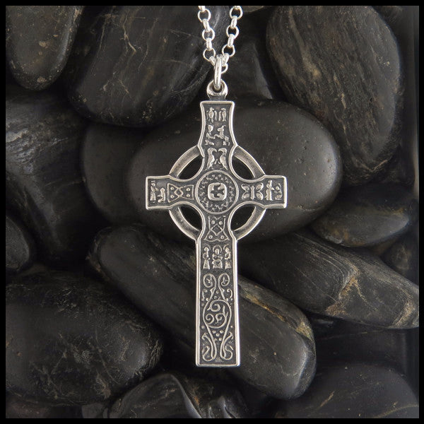 Sterling Silver Engravable Celtic Cross Necklace with Black Enamel | Jewlr