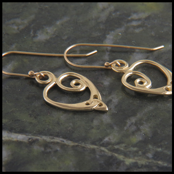 Gold Celtic Spiral Heart earrings