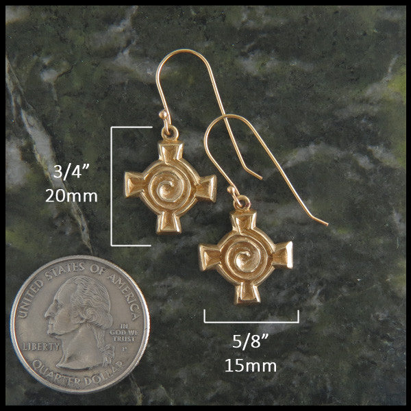 Spiral Cross  earrings in 14K Gold