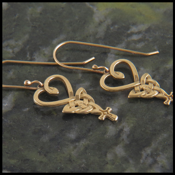 An Teor, The Three, Gold Celtic Drop earrings