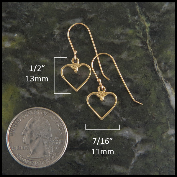 Colleen Heart Earrings measure 1/2" by 7/16"