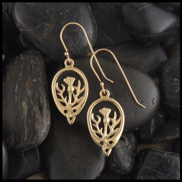 Scottish Thistle Drop Earrings in 14K Gold