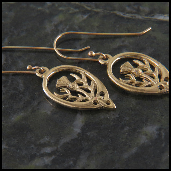 Scottish Thistle Drop Earrings in 14K Gold