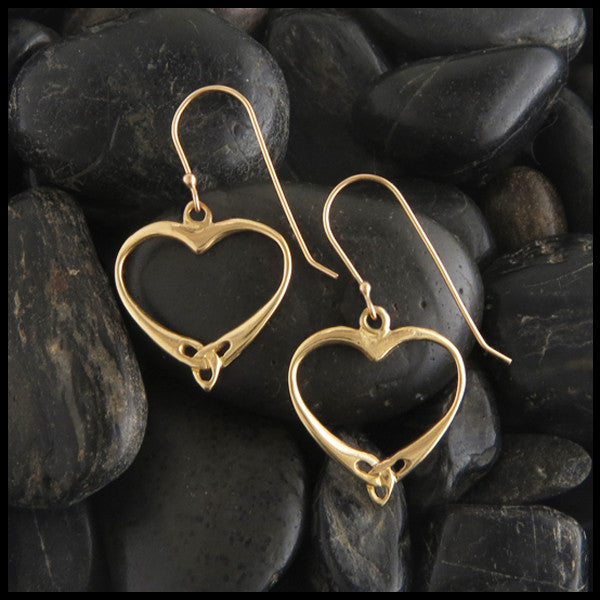 Celtic Open Trinity Heart Knot Earrings in Gold