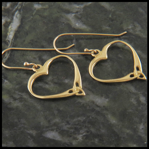 Celtic Open Triquetra Heart Knot Earrings in Gold