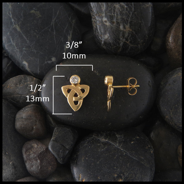 Trinity Knot post earrings in 14K Gold with Gemstones