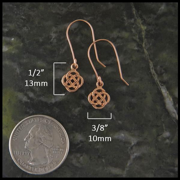 Rose Gold Josephine's knot earrings measure 1/2" by 3/8"