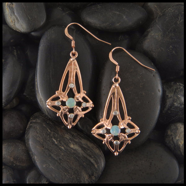 Triquetra Drop earrings with Opals and Diamonds