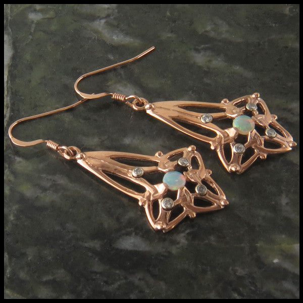 Triquetra Drop earrings with Opals and Diamonds