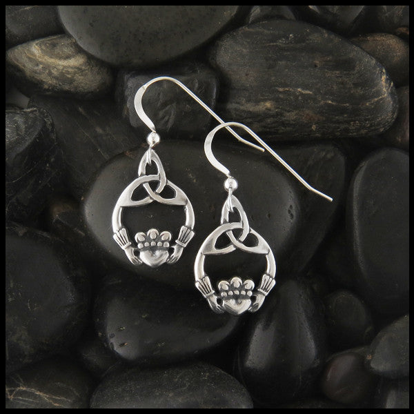 Trinity Claddagh Earrings in Sterling Silver