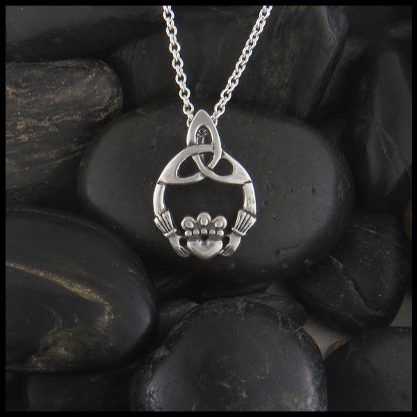 Claddagh Trinity Pendant Necklace in Sterling Silver