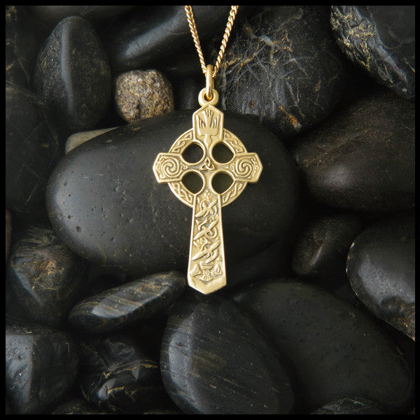 Small Celtic Trinity and Dove Cross in 14K Gold 