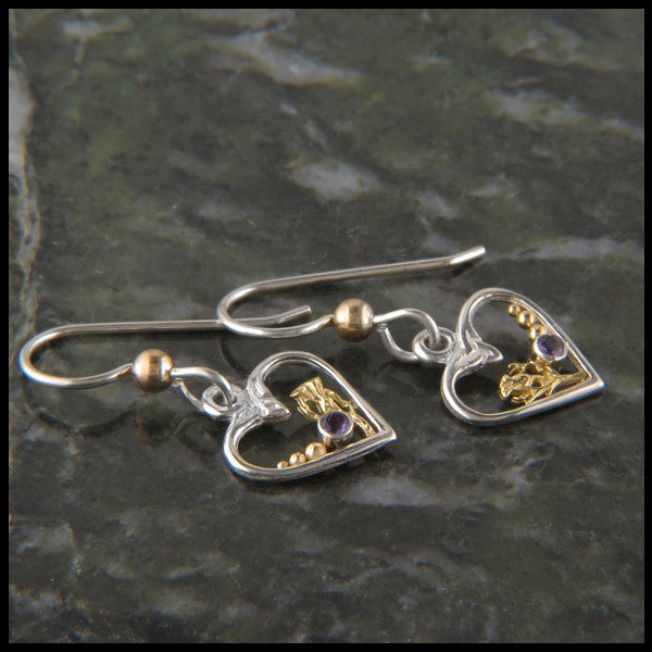 Celtic heart drop earrings in Sterling Silver and Gold