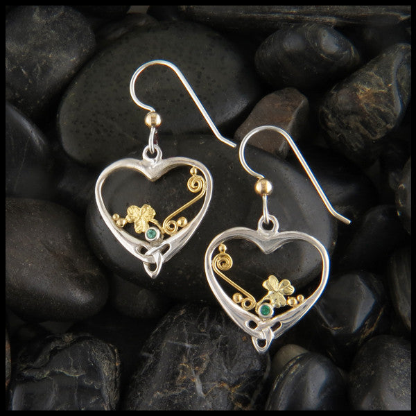 Shamrock earrings in Gold and Silver with Emeralds