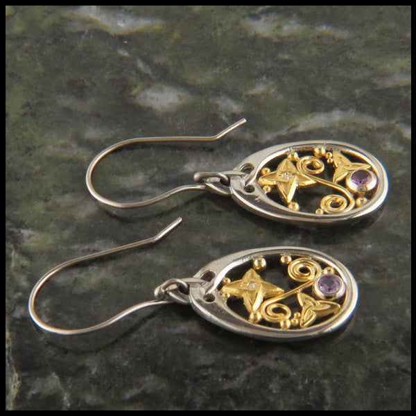 Purple Sapphire Pendant and Earring Set in Gold with Trinity Knots