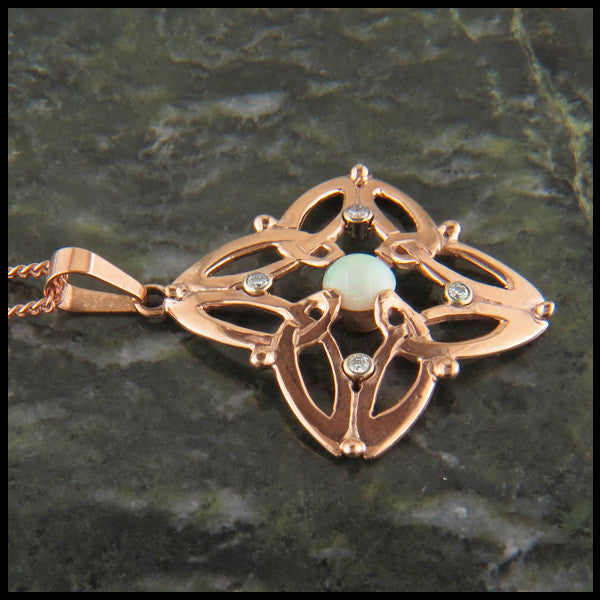 Celtic Triquetra pendant in 14K Gold with Diamonds and Opals