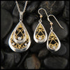 Ornate Gold and Sterling Silver Celtic Pendant and Earring Set with Diamonds