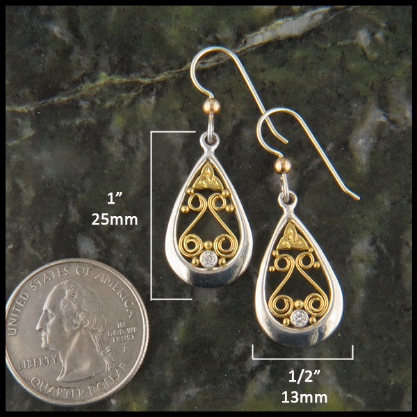 Ornate Gold and Sterling Silver Celtic Pendant and Earring Set with Diamonds